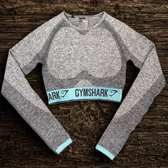 Gymshark Women’s XS Grey Marl Seamless Long Sleeve Crop Top - Like New - Picture 1 of 6